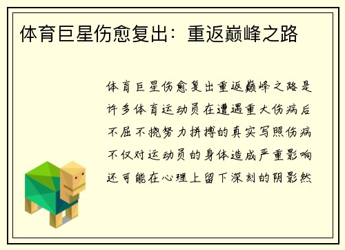 体育巨星伤愈复出：重返巅峰之路